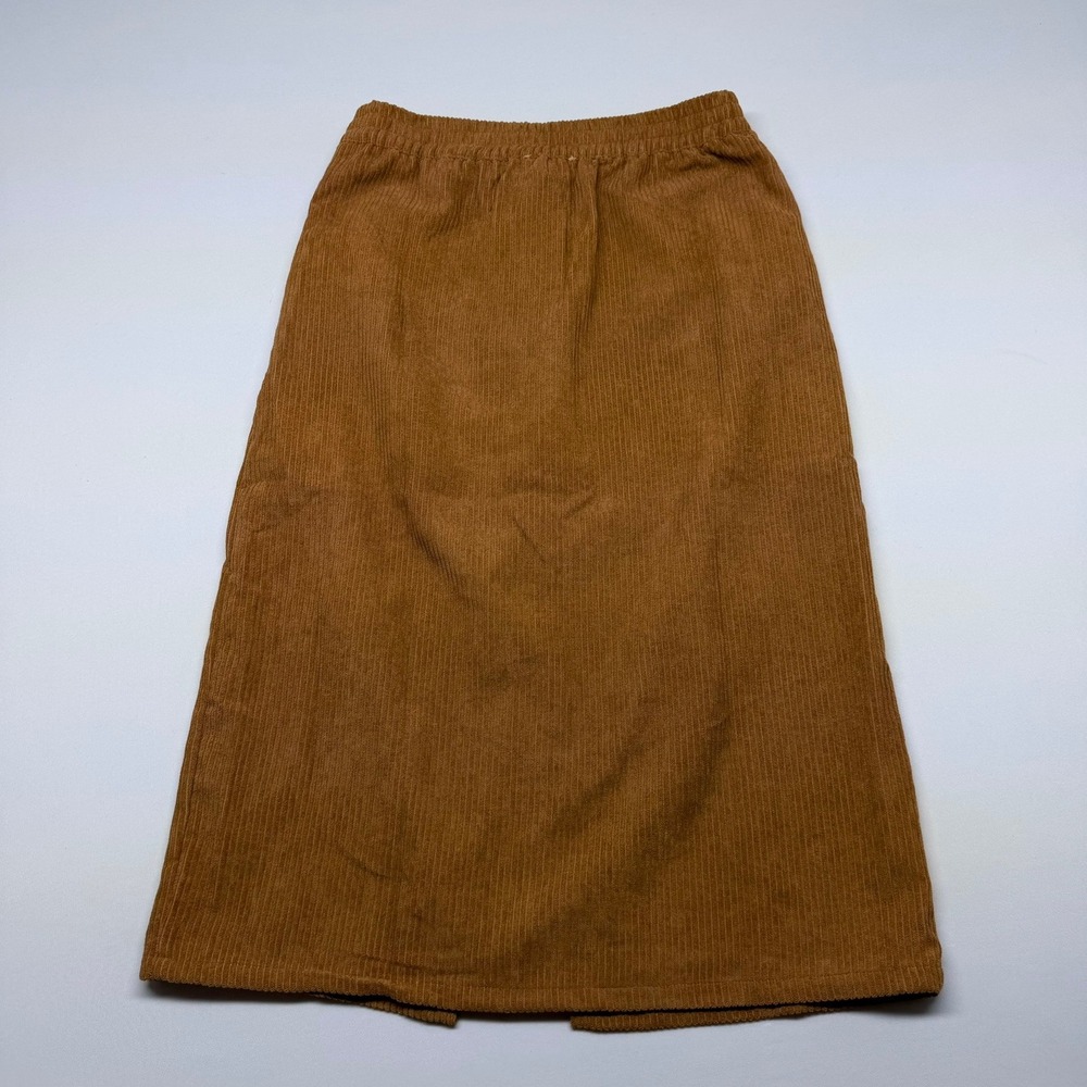 🔴 Promesa Camel Brown Corduroy Midi Skirt Front Slit High Waisted Womens Medium